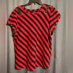Tripp Plus Size Y2K Black & Red Diagonal Stripe Shirt With Metal Embellishments